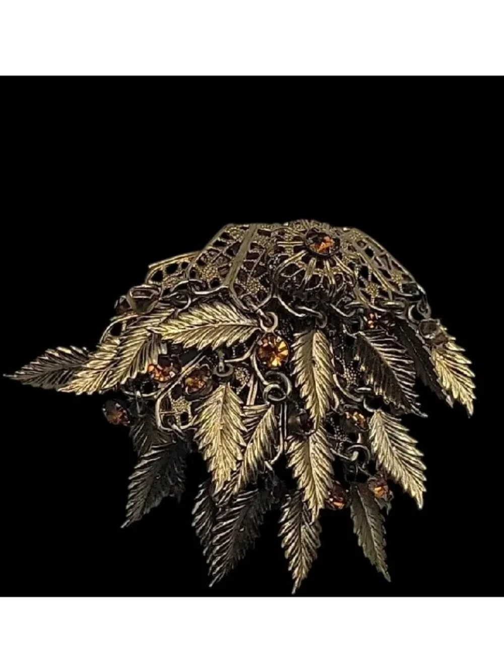 VTG Miriam Haskell Feather Rhinestones Clip On Earrings 1930s Statement Unsigned - Picture 11 of 15